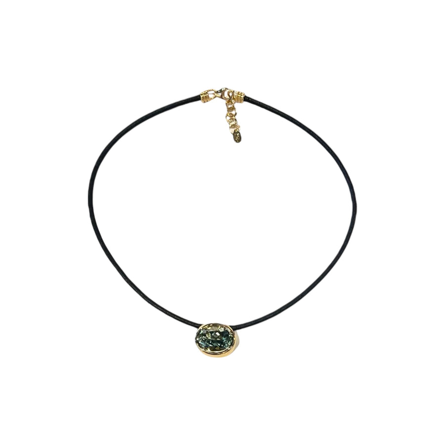 Scuba Leather Choker with Faceted  Green Amethyst