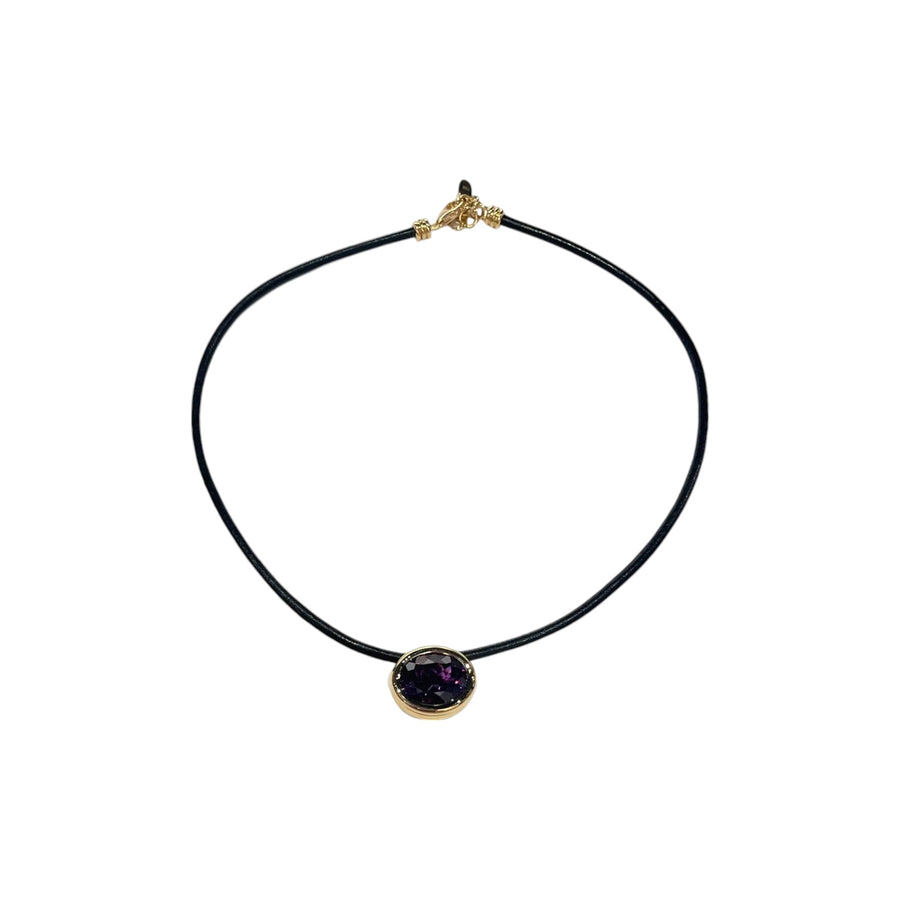 Scuba Leather Choker with Faceted Purple Amethyst