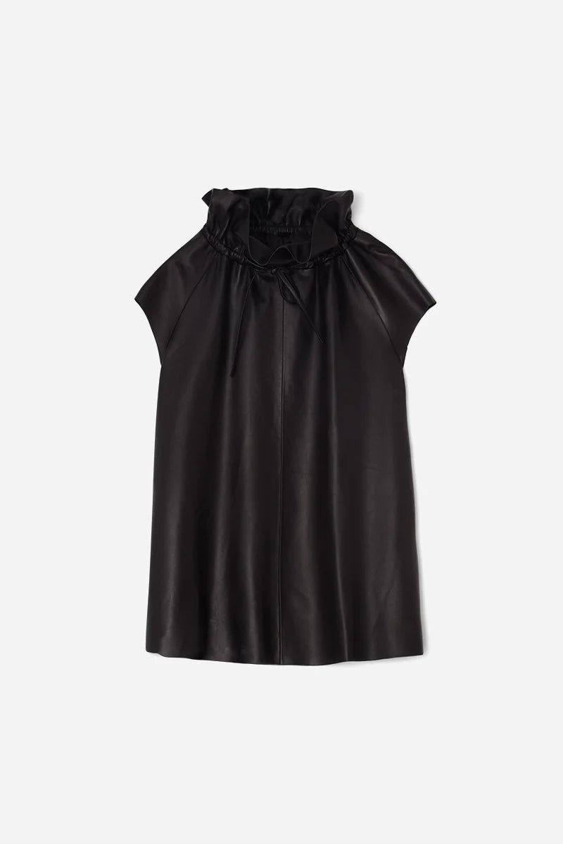 Leather Top with Ruffle Neck