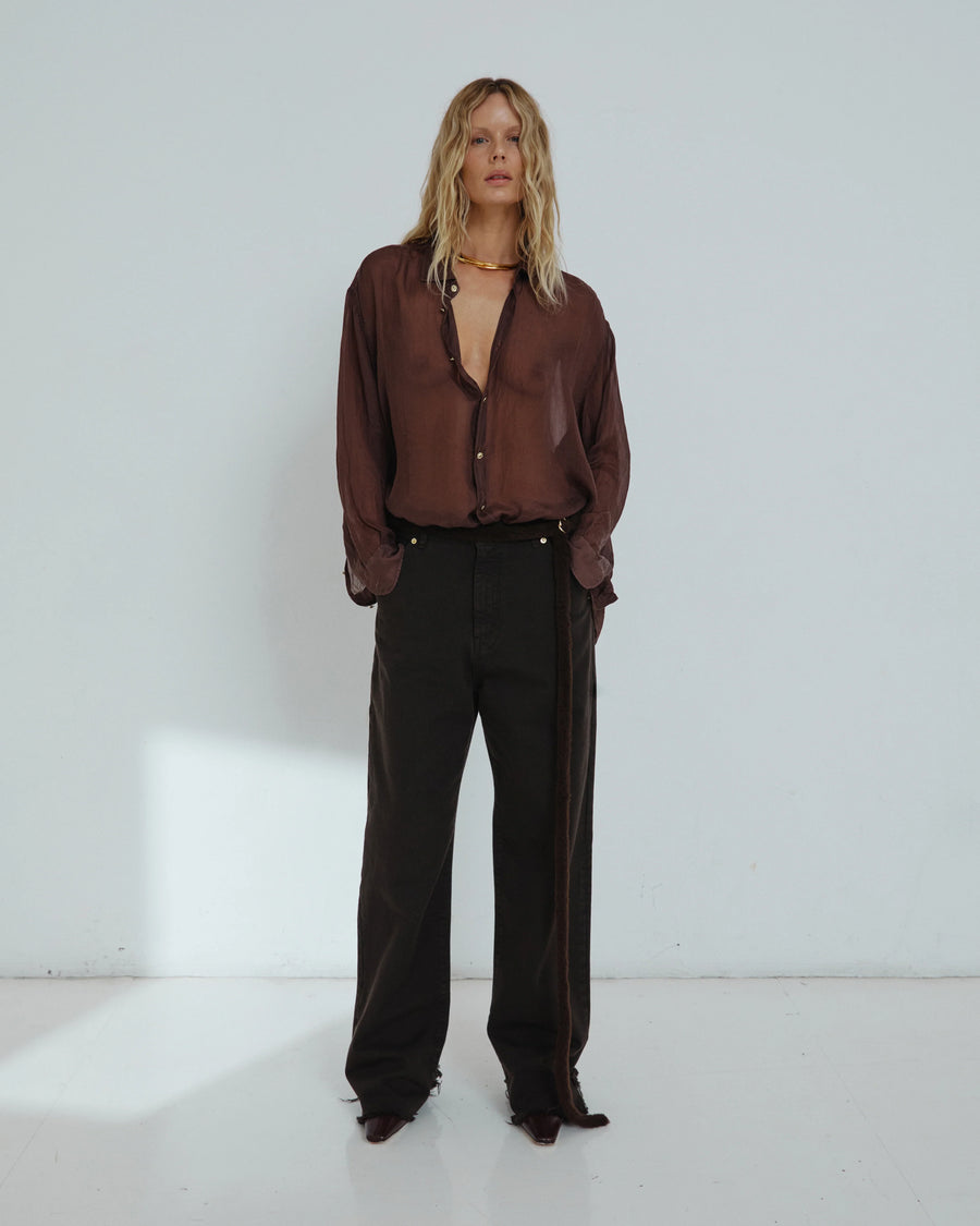 Lisa Fur Belt Adorned Loose Fit Carpenter Pants