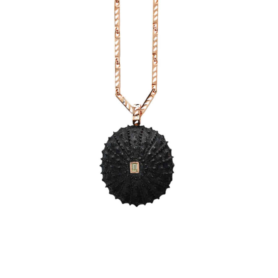 Carved Sea Urchin with Baguette Diamond Charm
