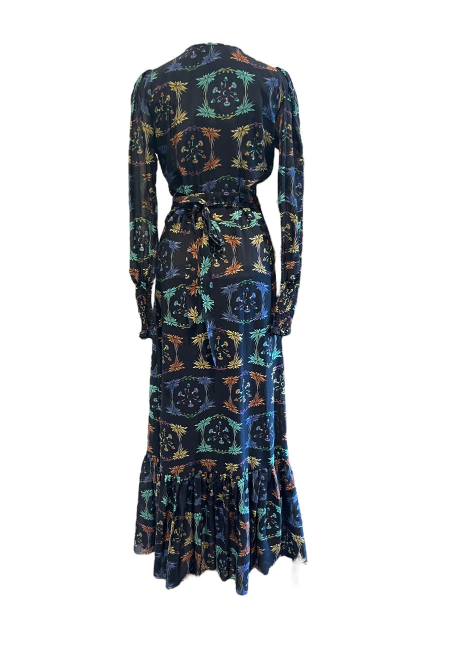Puffy Sleeve Black Mushroom Wrap Dress
