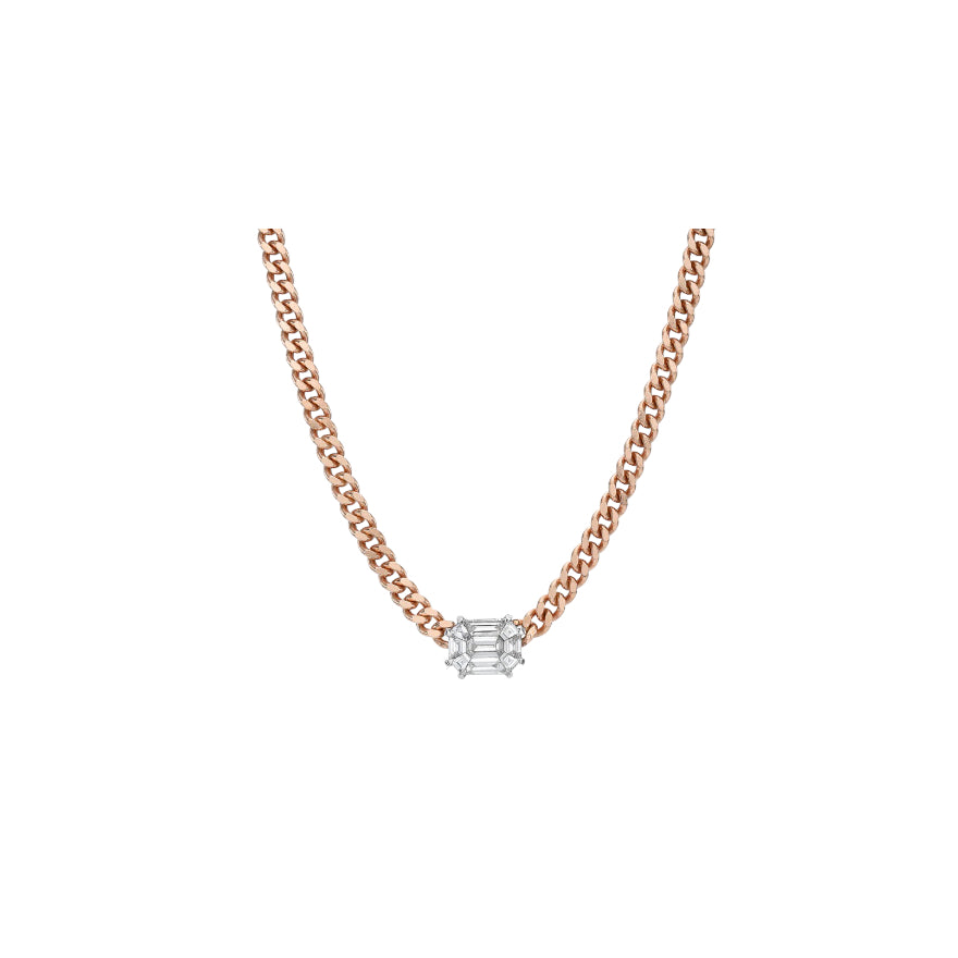 BORGIONI- Emerald Cut Solitaire on 14K Rose Gold Link Chain Necklace