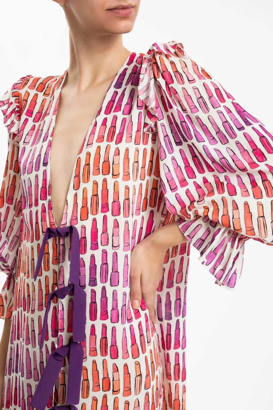 Lipstick Long Robe with Bows