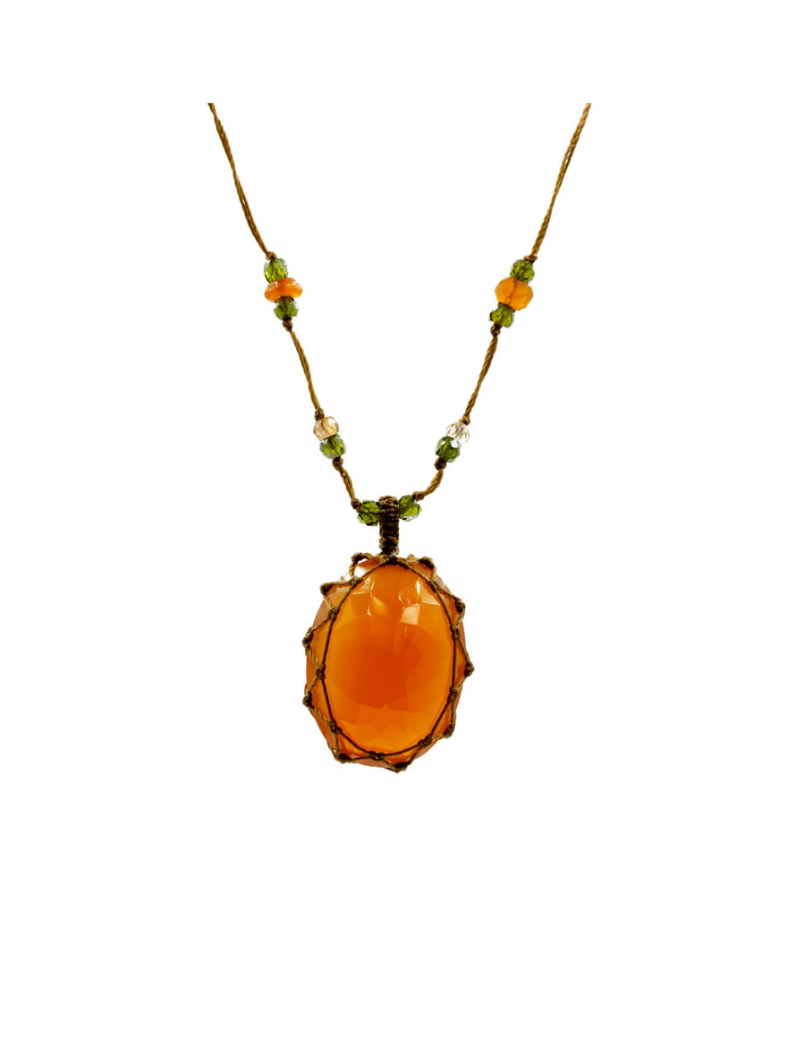 Short Tibetan Orange Onyx Necklace